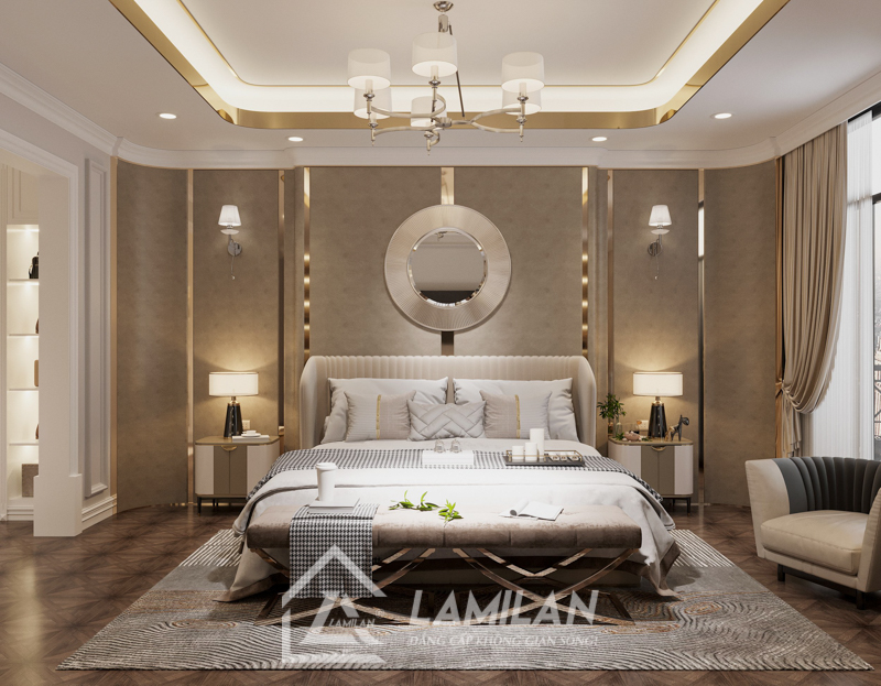 Thiết kế nội thất phòng ngủ biệt thự Tân Cổ Điển