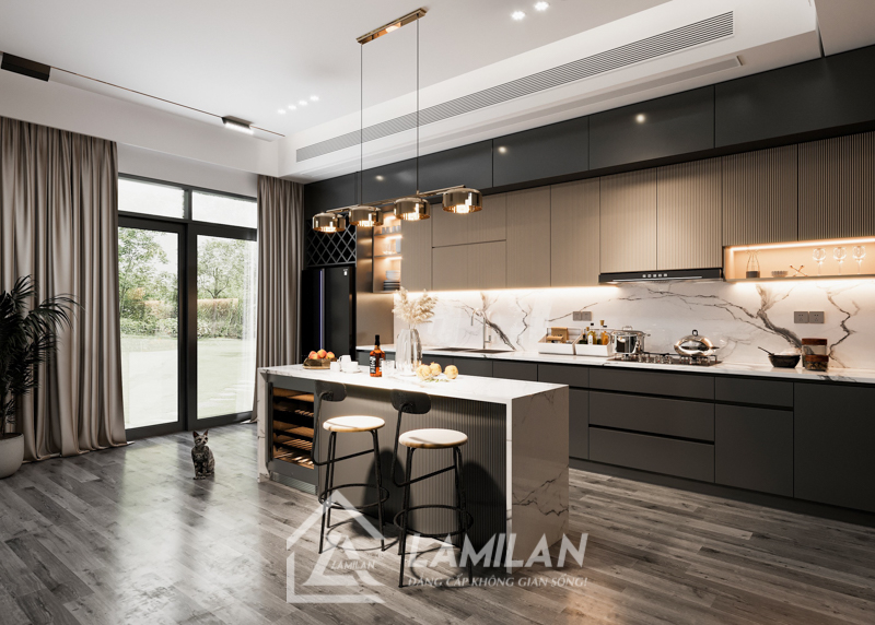 Bếp hiện đại tận dụng cả ánh sáng tự nhiên và nhân tạo