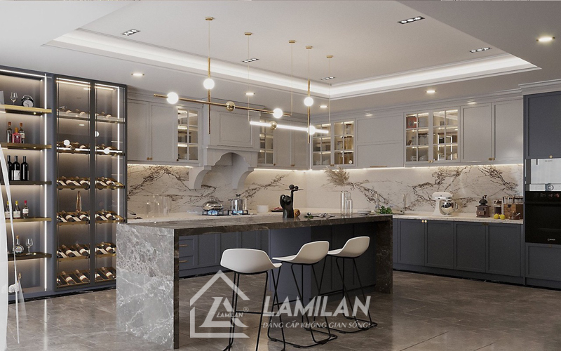 Mẫu nội thất bếp với quầy bar mini