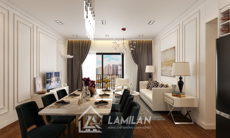 Thiết kế căn hộ chung cư 50m2 2 phòng ngủ 