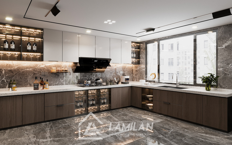 Thiết kế bếp không có tủ trên