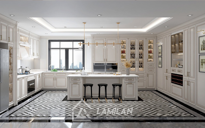 Tủ bếp chữ L có cửa sổ