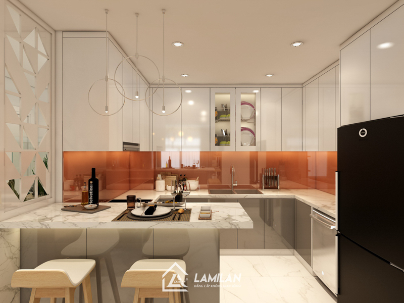 Thiết kế nhà phố 24m2 với bếp và khu vực ăn