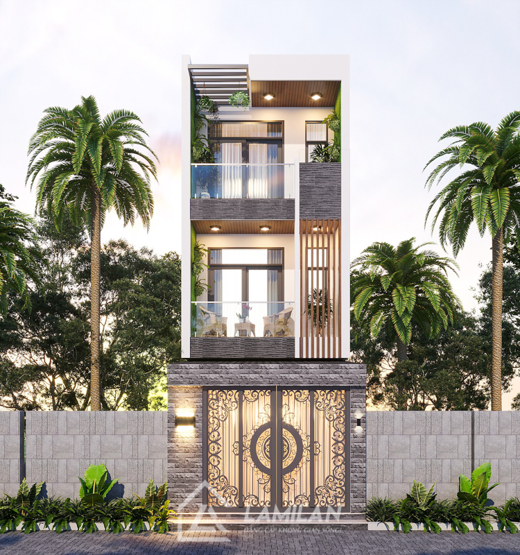 Thiết kế kiến trúc nhà phố mái bằng