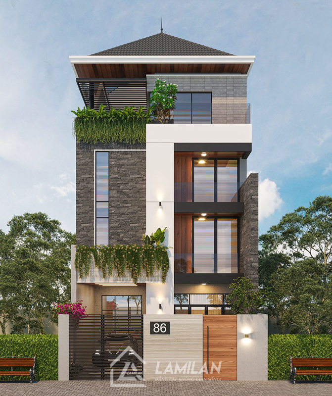 Thiết kế biệt thự hiện đại 100m2 có gara ô tô