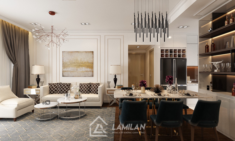 Không gian phòng khách - bếp trong biệt thự hiện đại 100m2