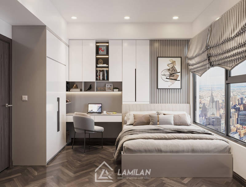 Thiết kế thi công nội thất nhà phố 30m2 tận dụng kệ treo tường