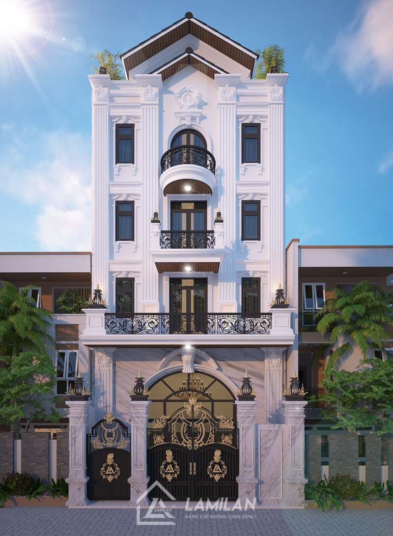 Thiết kế cổng nhà phố 5m bằng sắt