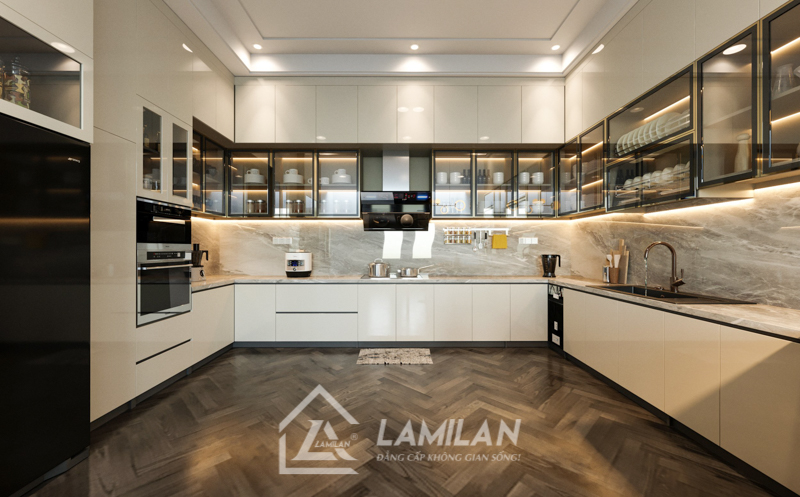 Tủ bếp MDF lõi xanh được phủ Acrylic