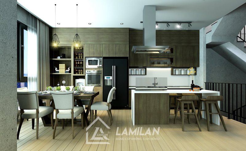 Tủ bếp MDF lõi xanh được phủ Laminate