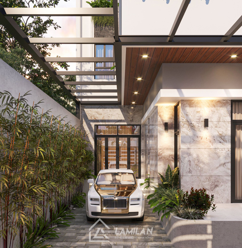 Thiết kế chỗ để xe cho nhà phố với hệ thống chiếu sáng tốt