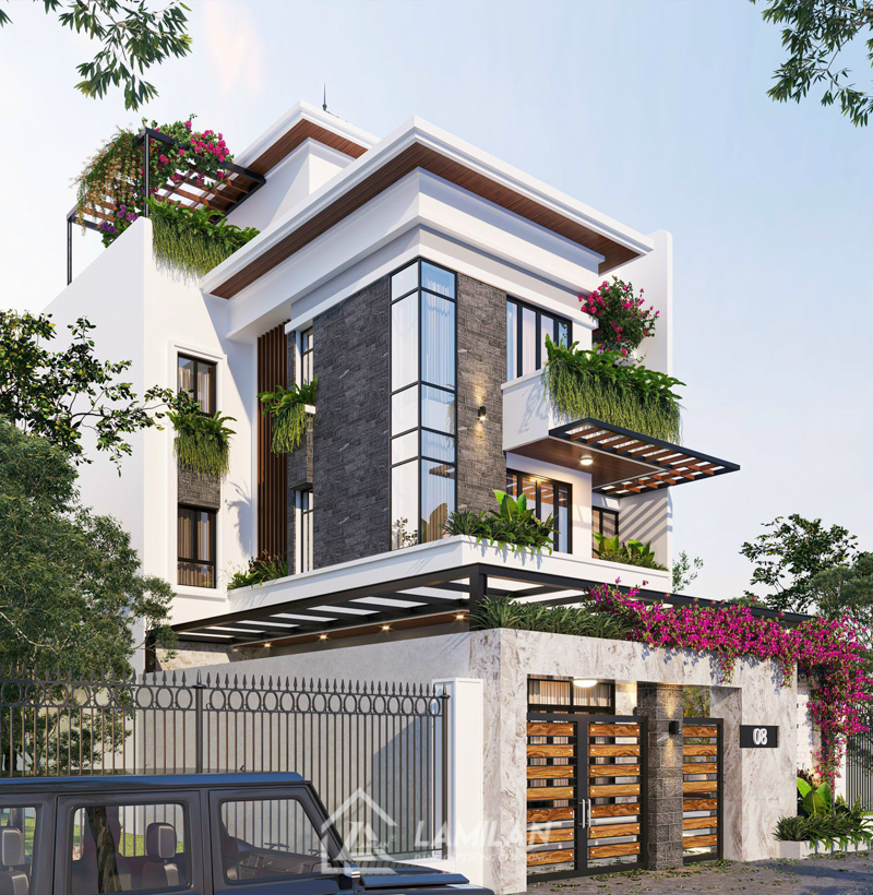Thiết kế nhà phố 3 tầng 9x11m phong cách hiện đại