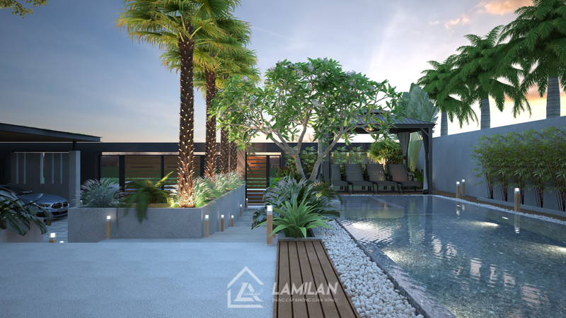Thiết kế biệt thự hiện đại 300m2 có hồ bơi
