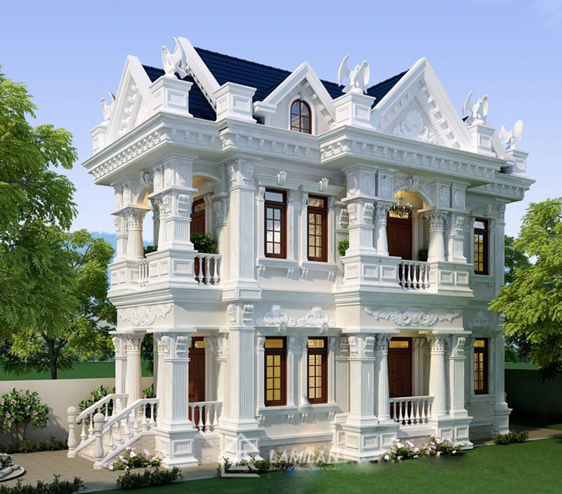Thiết kế biệt thự theo phong cách Châu Âu với các cột trang trí đặc biệt