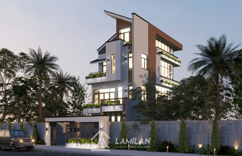 Thiết kế nhà phố 2 tầng mái Thái đẹp sang trọng