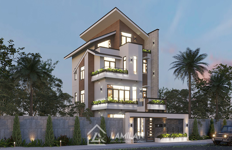 Thiết kế nhà phố 2 tầng mái Thái giúp thoát nước mưa tốt